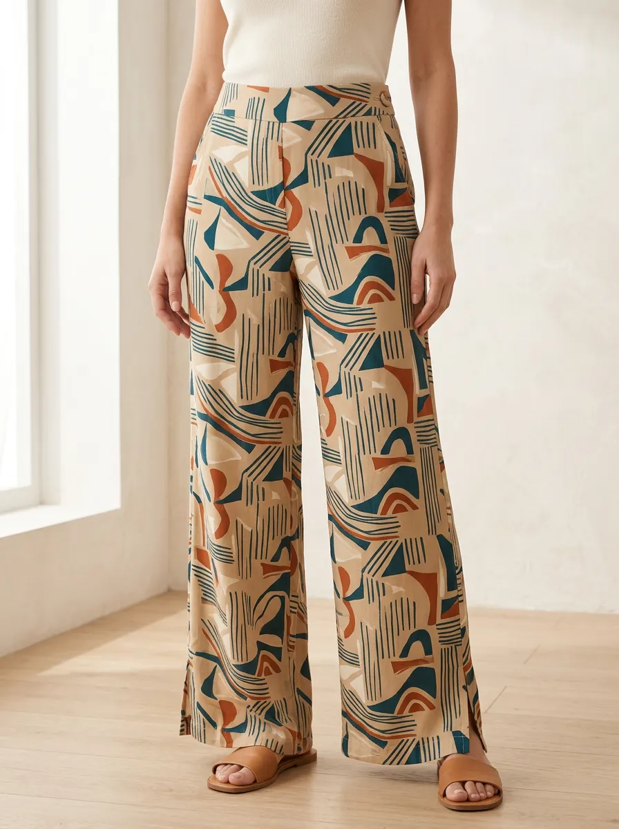 Women's Easy Movement Geometric Abstract Printed Wide Leg Pants