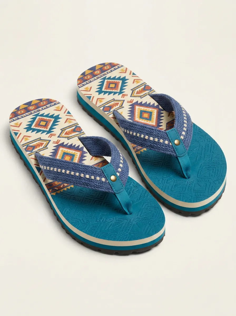 Women's Boho Style Flip Flops with Geometric Print