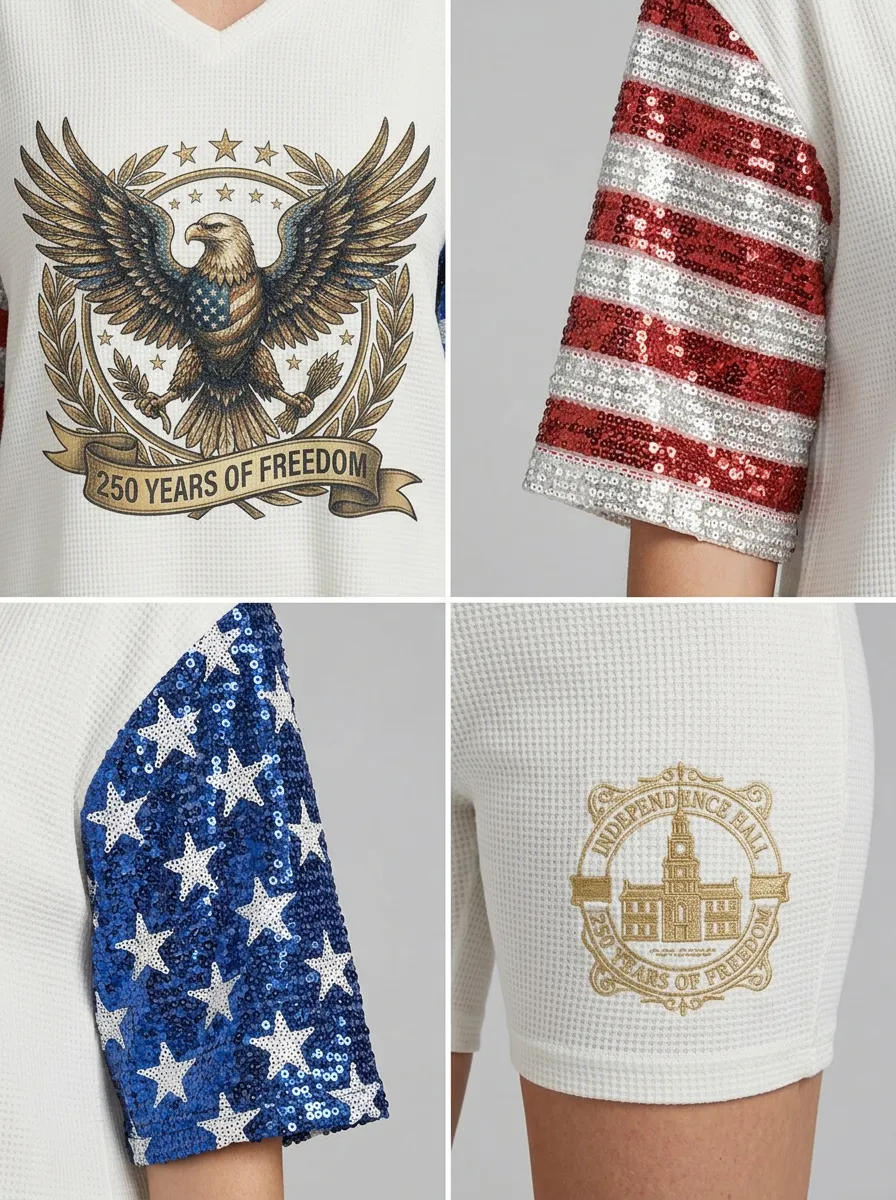 Women's USA 250th Anniversary Eagle Flag Sequin Printed Set
