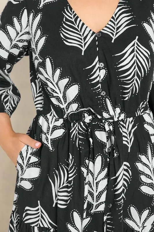 Black Mono Print Maxi Dress