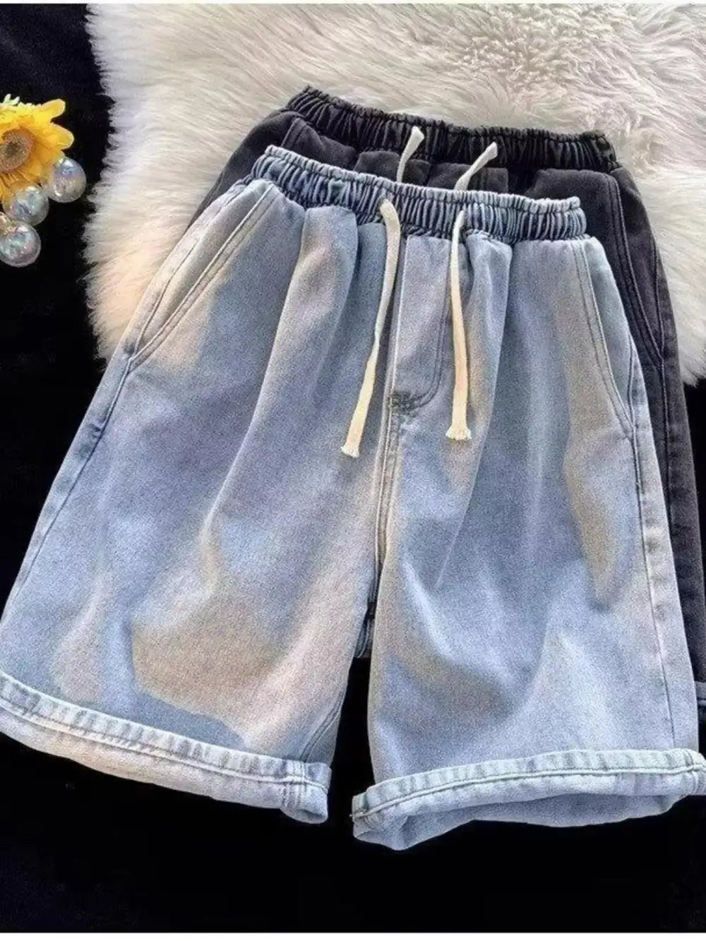 Men's Full Size Elastic Waist Washed Denim Shorts