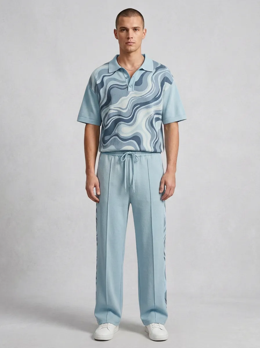 Men's Abstract Swirl Pattern Printed Casual Lounge Set
