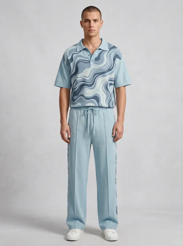 Men's Abstract Swirl Pattern Printed Casual Lounge Set