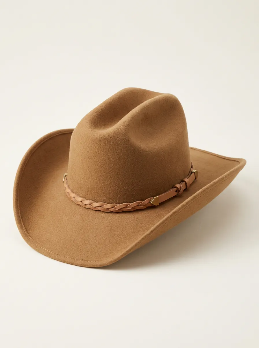 Vintage Inspired Brown Cowboy Hat with Braided Band