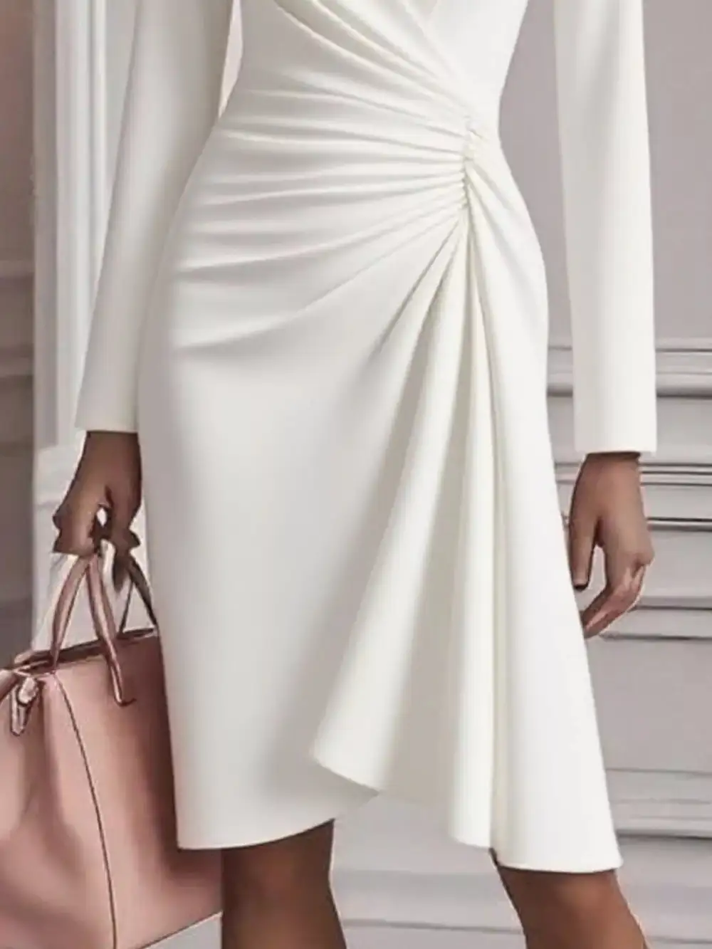 Gathered Detail Ruched Long Sleeve Mini Dress