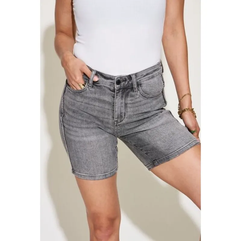 Plus Size High-Waist Washed Denim Shorts