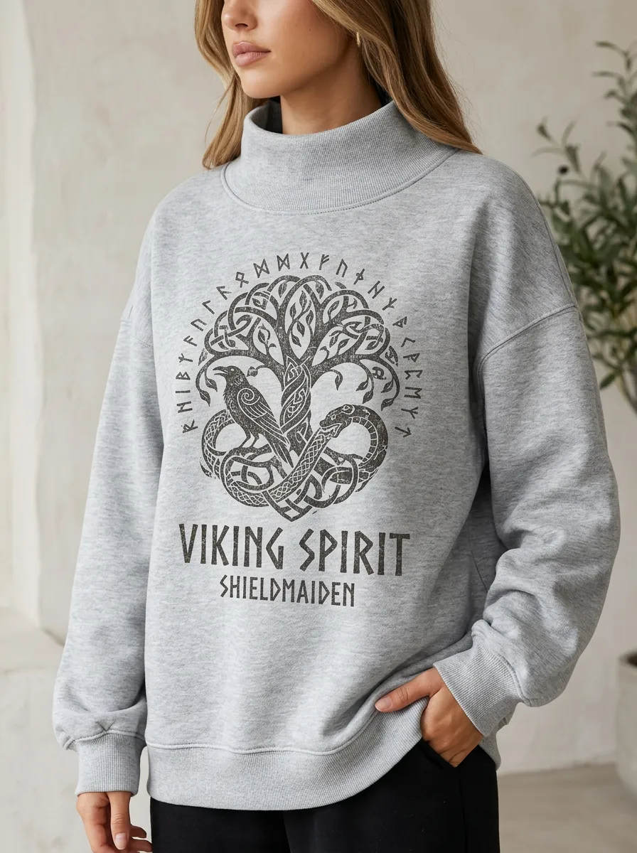 Women's Viking Spirit Shieldmaiden Yggdrasil Raven Printed Sweatshirt