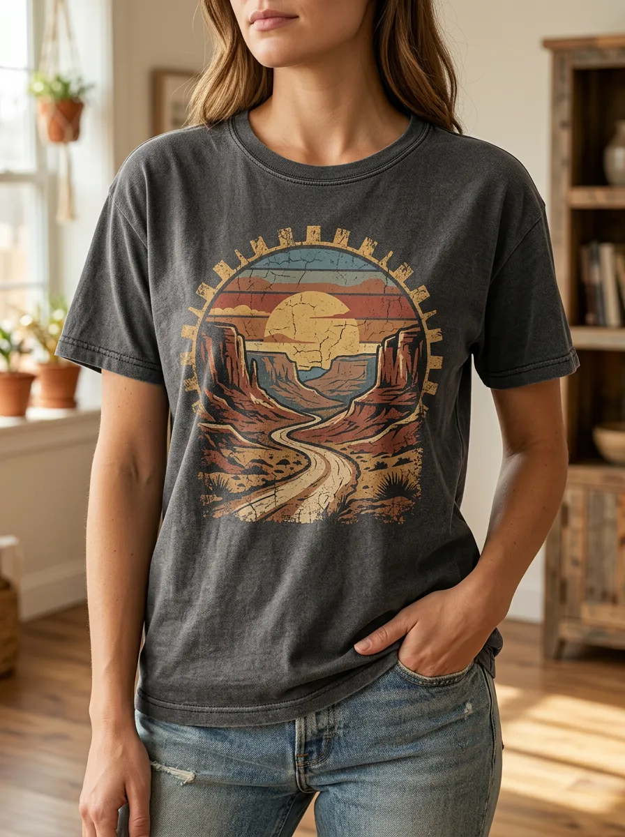 Women's Wilderness Desert Landscape Sunset Crew Neck T-Shirt