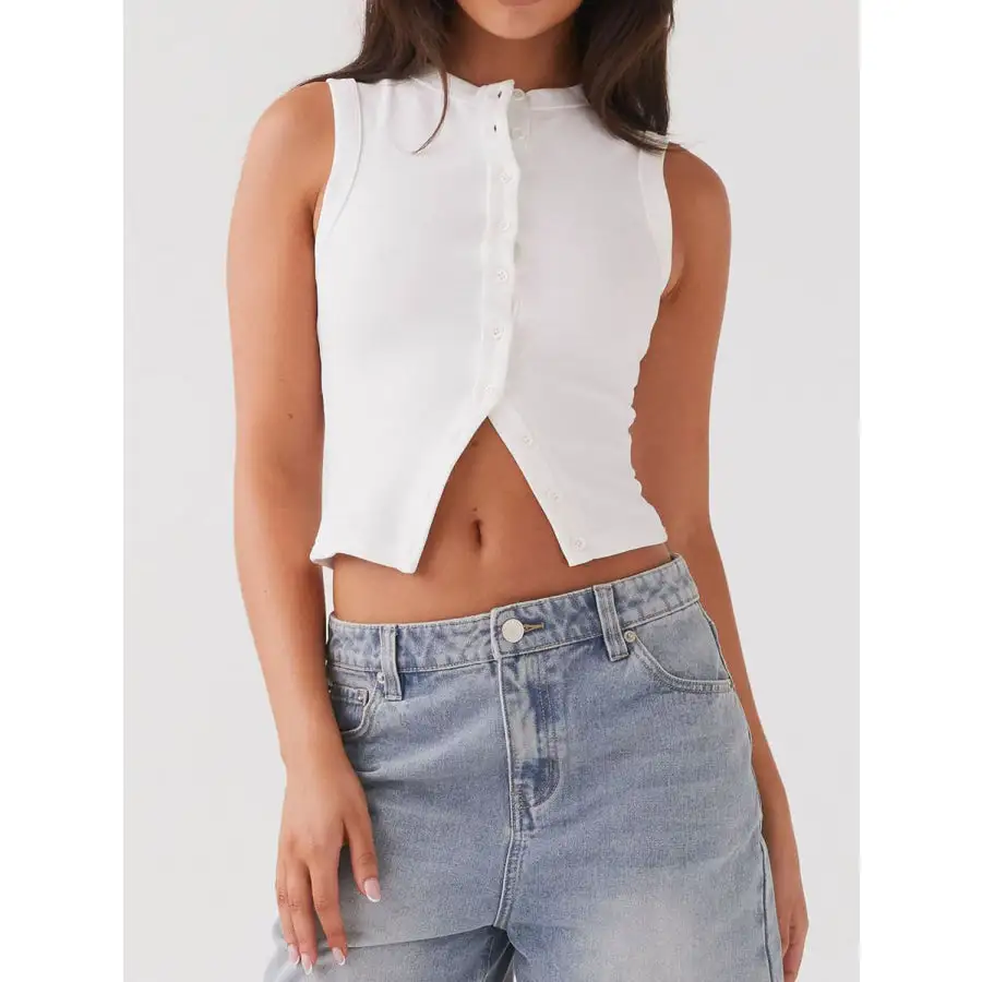 Button Up Round Neck Tank