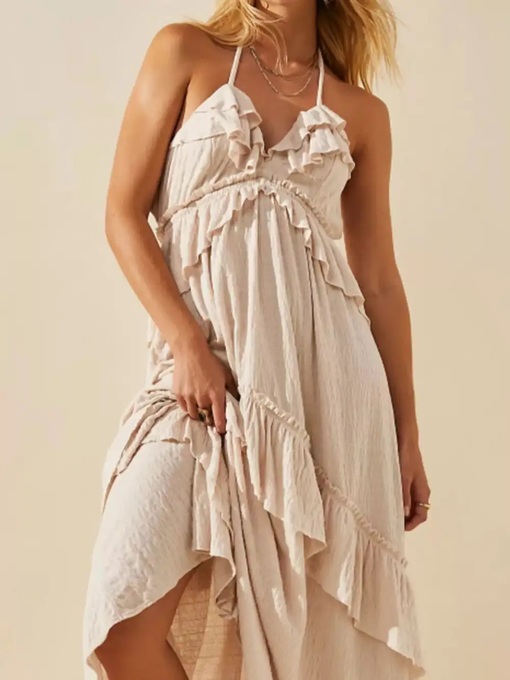 Polished Detail Ruffle Maxi Dress