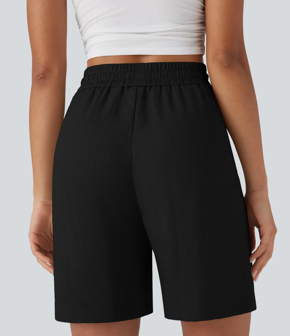 2026🔥High Waisted Drawstring Casual Linen-Feel Shorts with Pockets