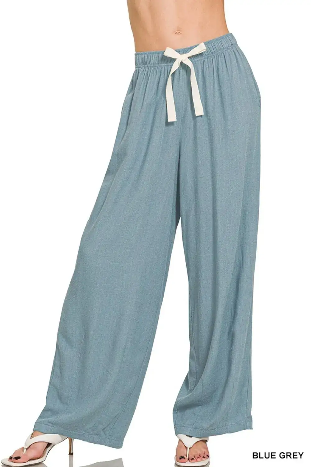 Drawstring Linen Pocketed Casual Pants