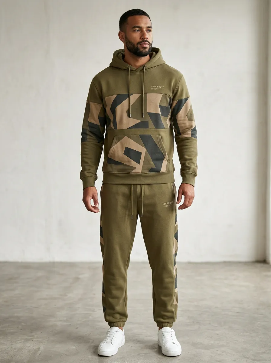 Men's Urban Style Geometric Camo Print Jogger Set