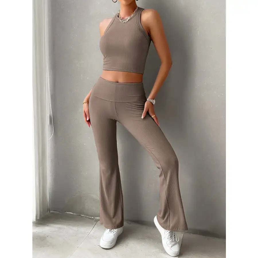 Ribbed Round Neck Tank and Pants Set