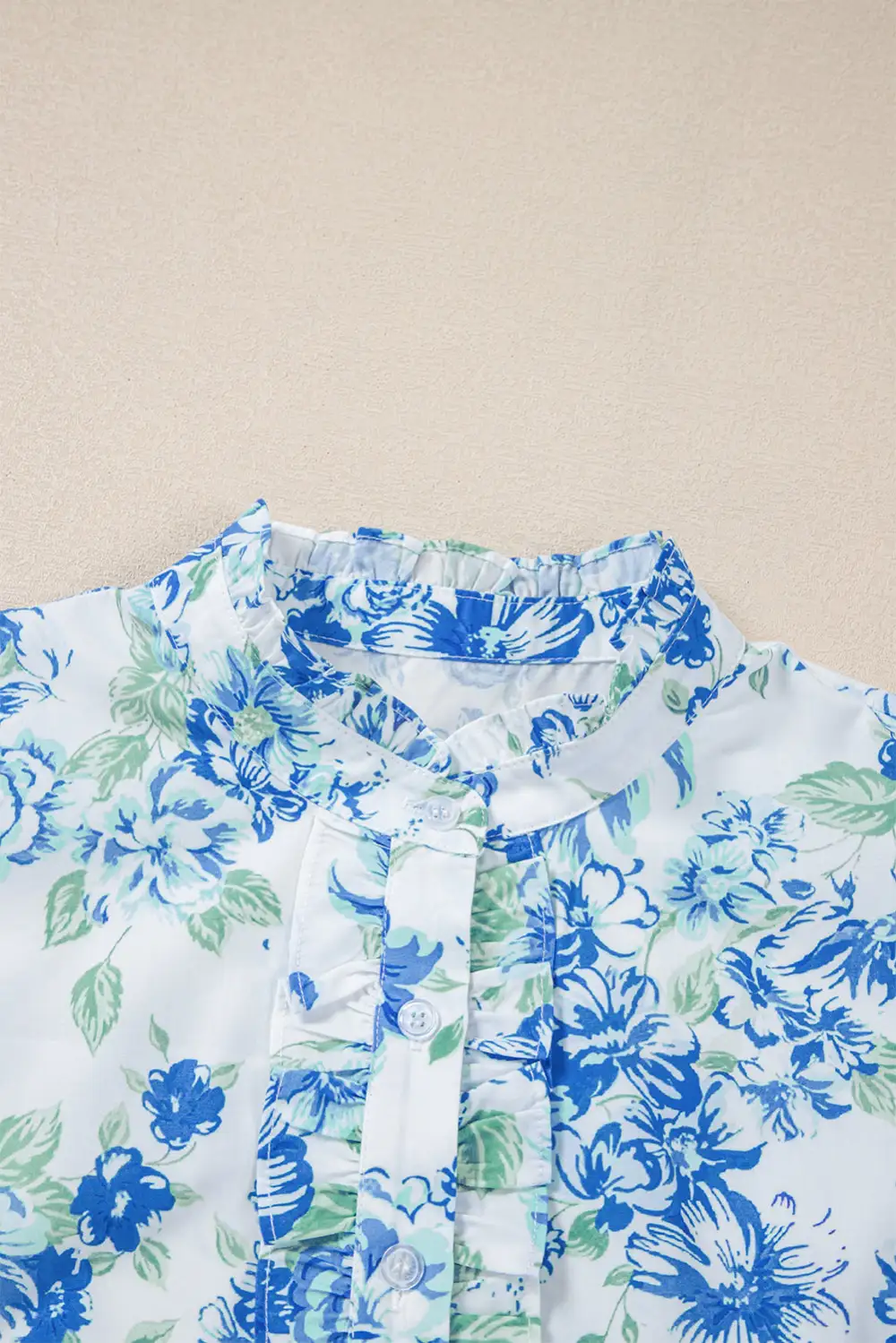Floral Ruffled Button Front Shirt Blouse