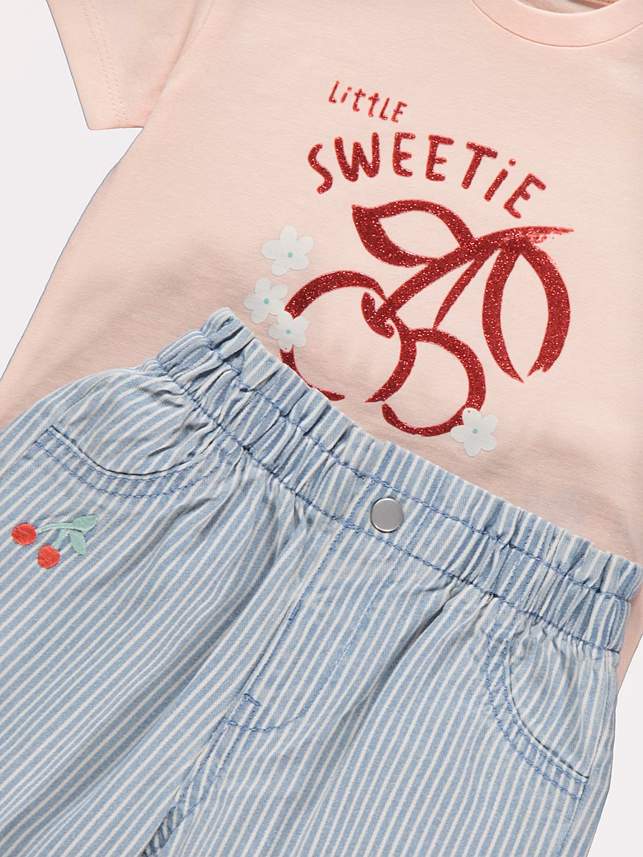Pink Cherry Sweetie T-Shirt and Striped Jeans Outfit detail 1