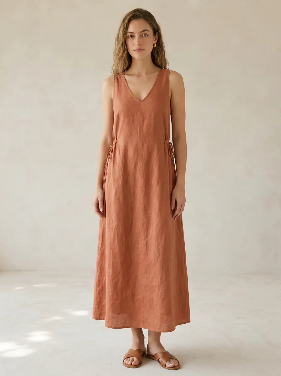 Women's Breezy Casual Crisscross-Back Linen Backless Dress
