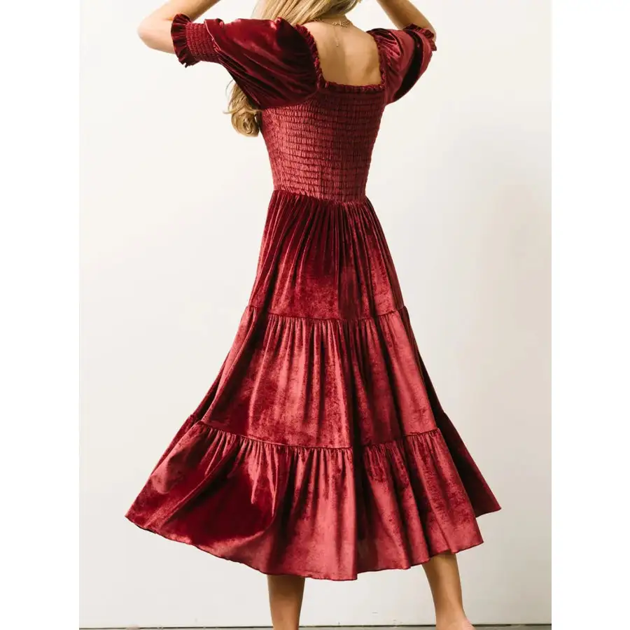 Smocked Half Sleeve Tiered Midi Dress