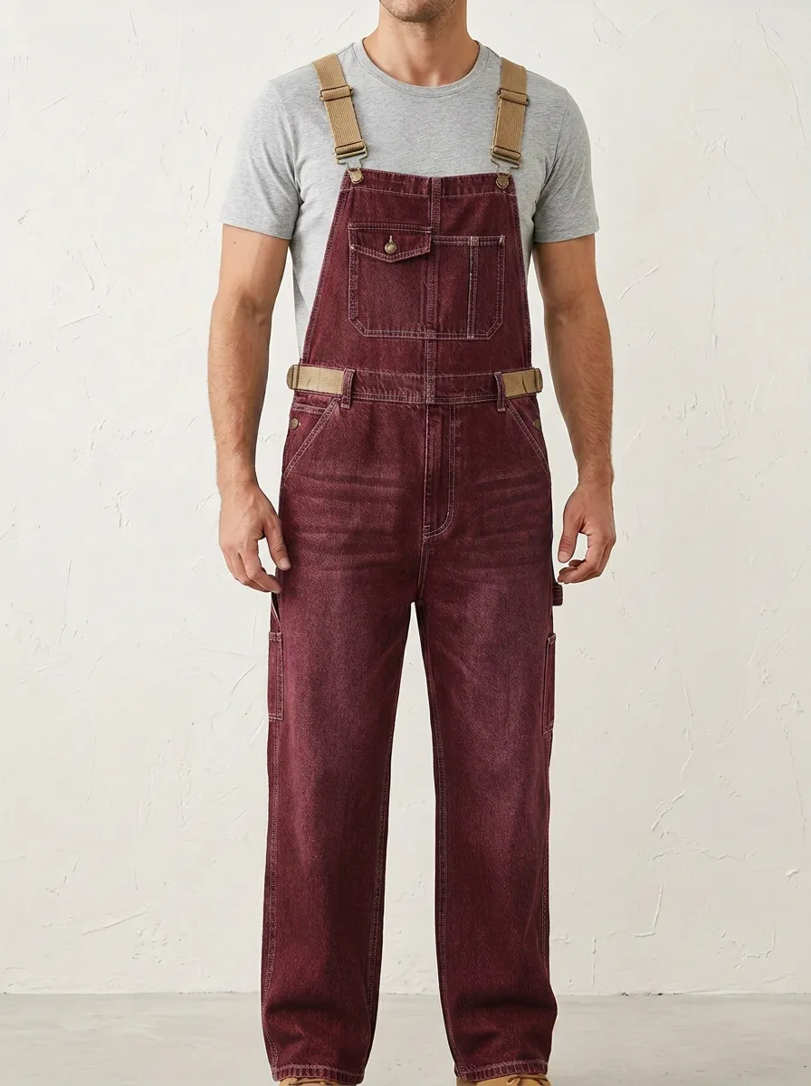 Men's Casual Workwear Blue Denim Bib Overalls