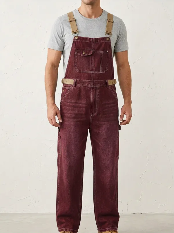 Men's Casual Workwear Blue Denim Bib Overalls