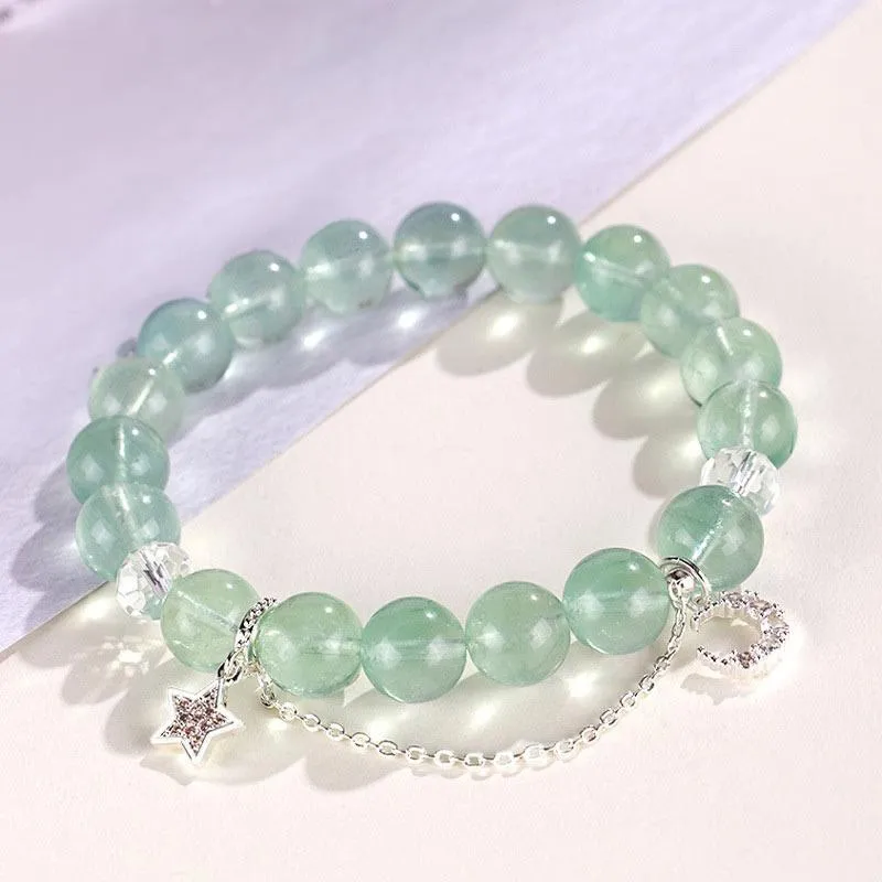 Fluorite Beads Moon Star Bracelet