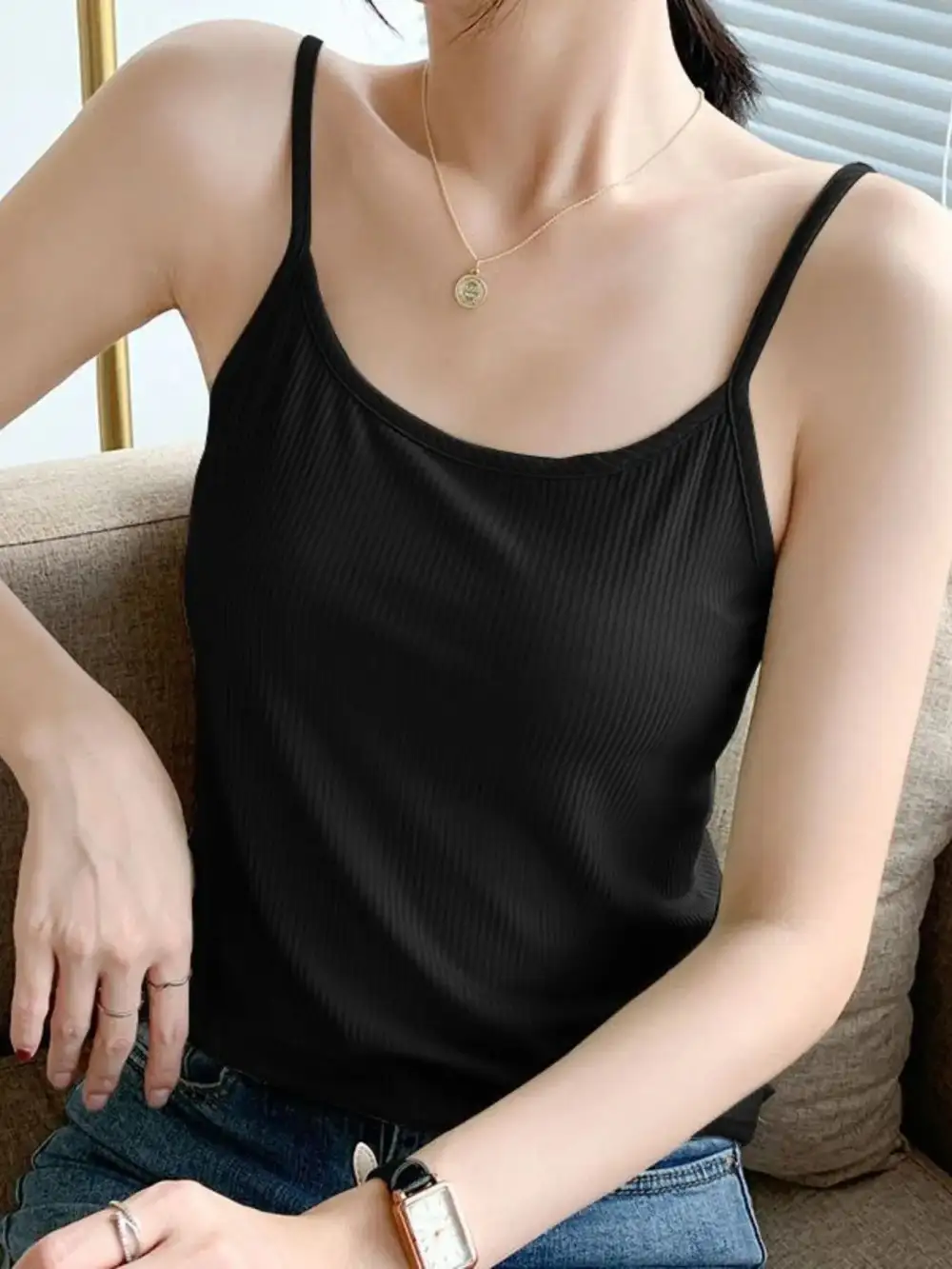 Scoop Neck Cami Top With Ribbed Texture