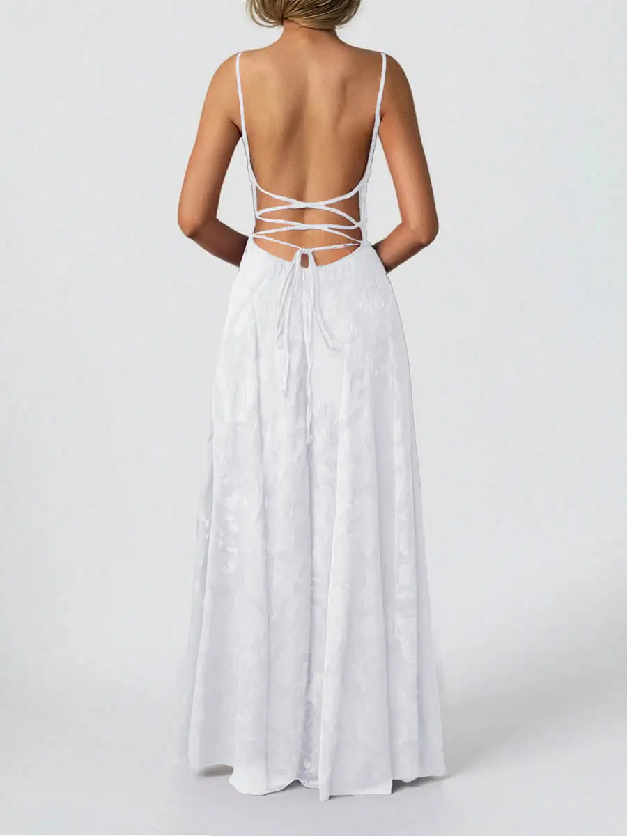 Jacquard Pleated Neck Maxi Dress