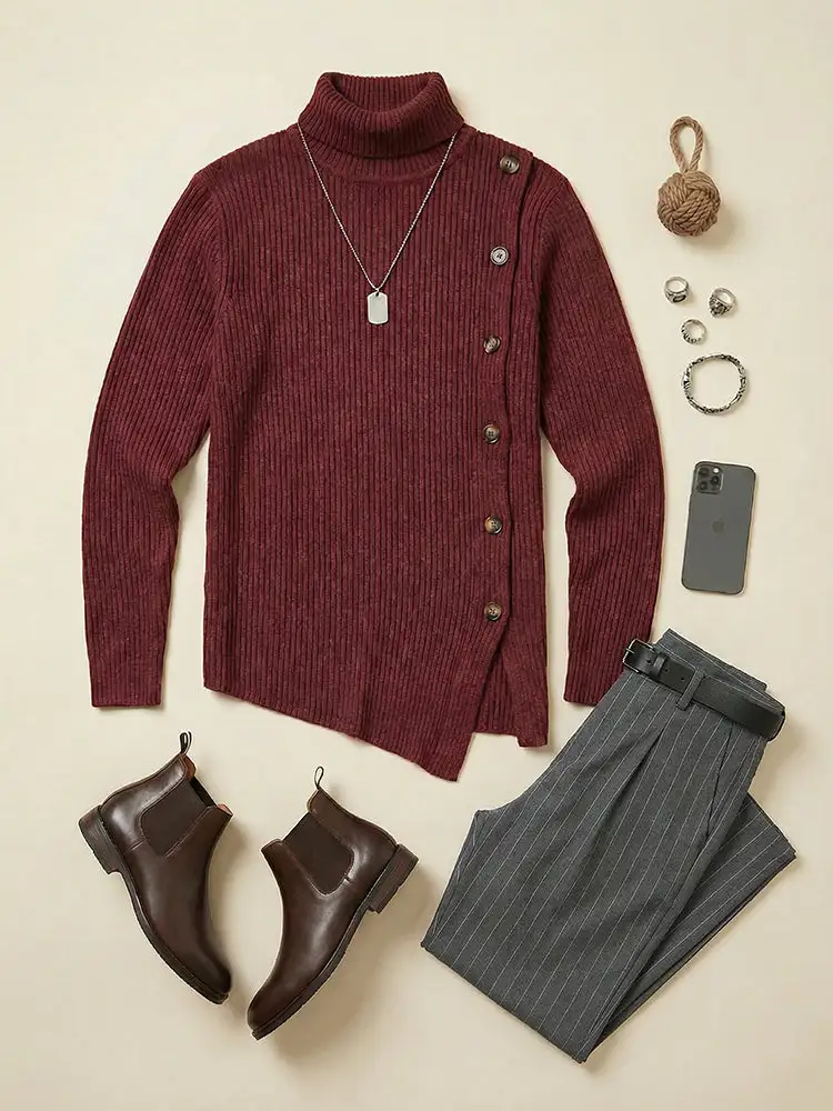 Shawl Collar Asymmetric Sweater