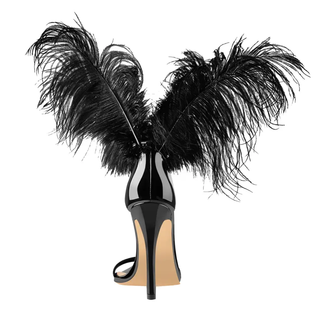 Open Toe Feather Back Lace Up Stiletto Sandals