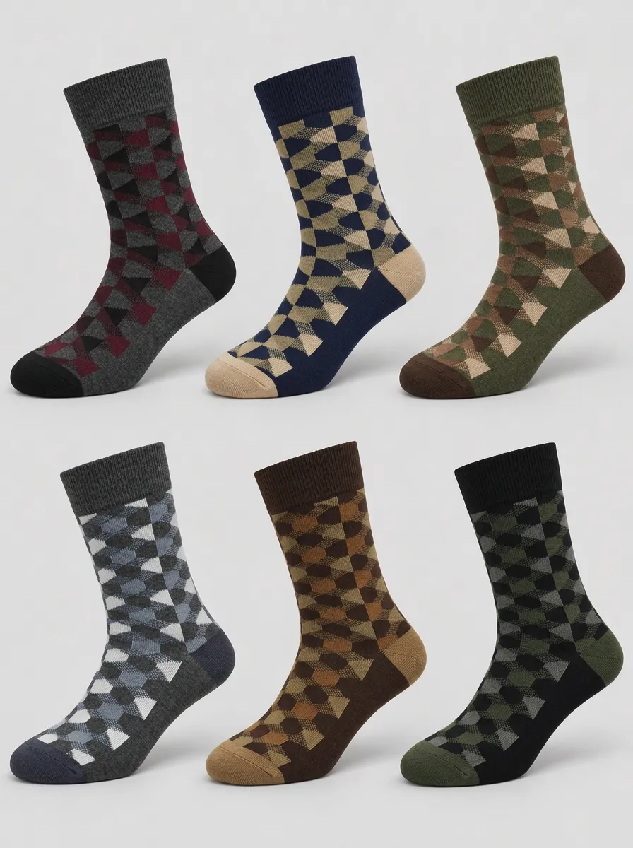 Men's Geometric Pattern 6-Pack Printed Crew Socks