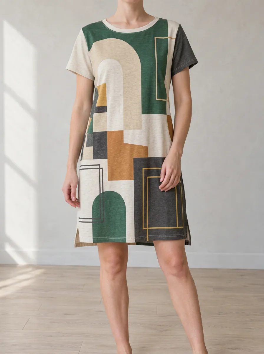 Women's Relaxed Geometric Print T-Shirt Dress