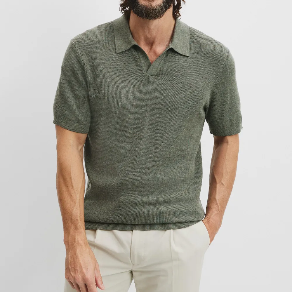 Men's Classic Rib Knit Wool Polo Shirt