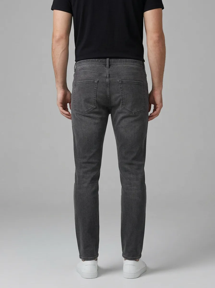Men's Casual Grey Drawstring Waist Stretchy Denim Jeans