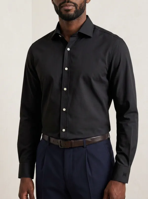 Men's Non-Iron Cotton Light Blue Embroidered Cuff Dress Shirt