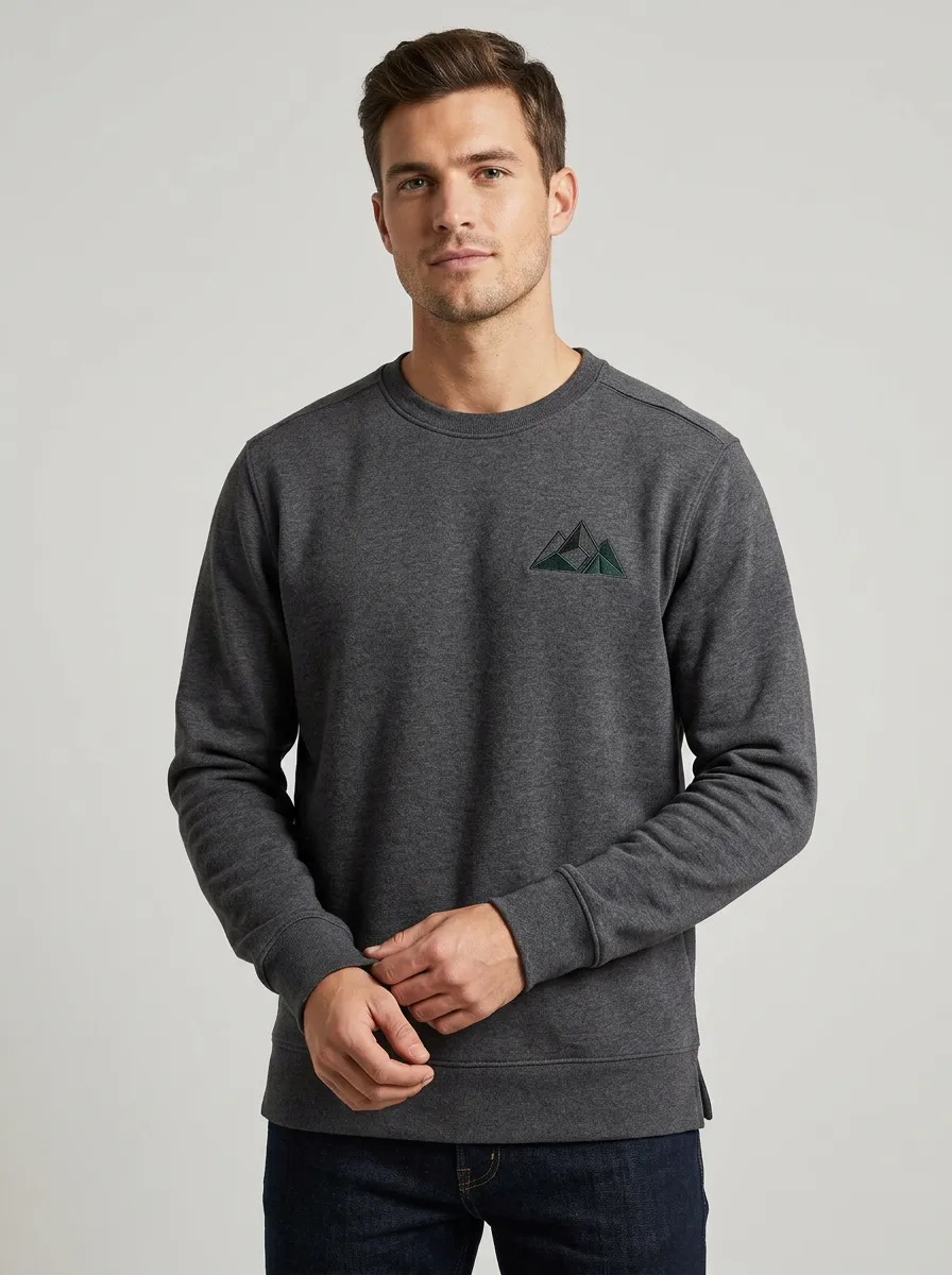 Men's Charcoal Grey Mountain Graphic Crewneck Sweatshirt