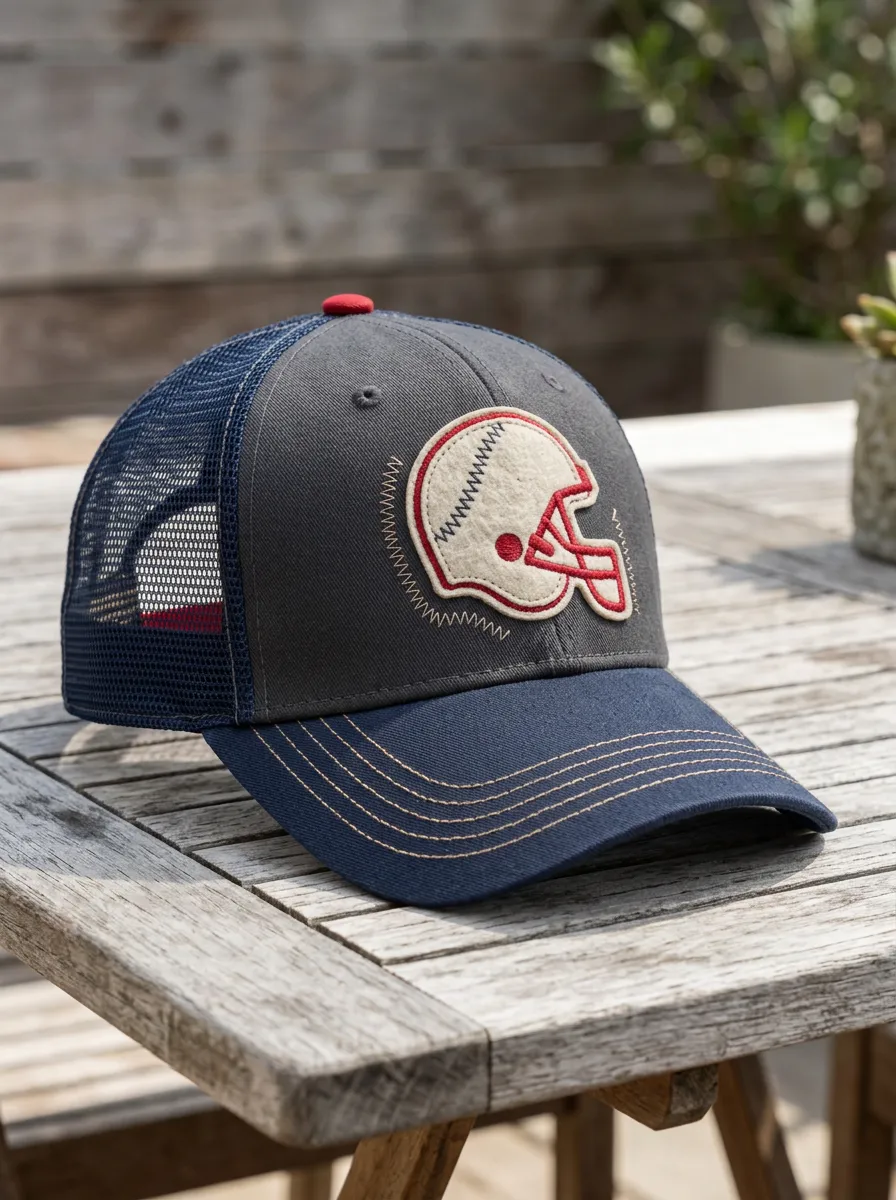 Men's Gridiron Football Fan Helmet Patch Embroidered Mesh Trucker Cap