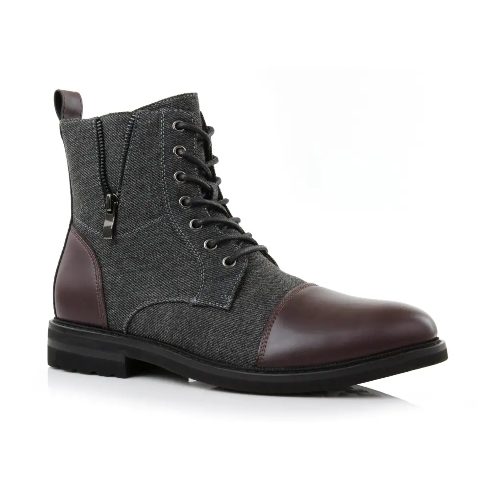 Faux-Leather Lace-Up Zip-Up Ankle Boots