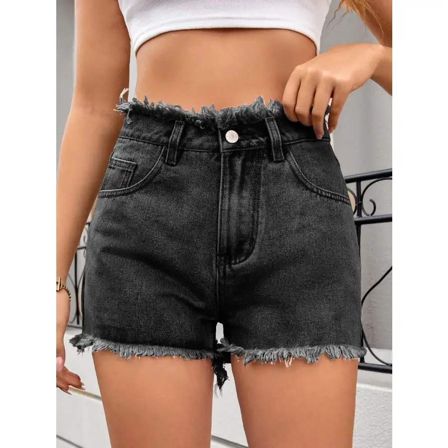 Everyday Raw Hem Pocketed Washed Denim Shorts