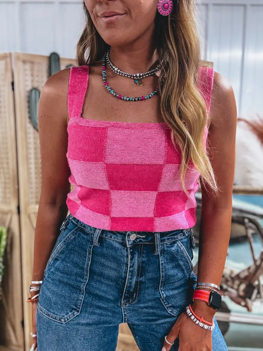 Open Stitch Cropped Tank Top