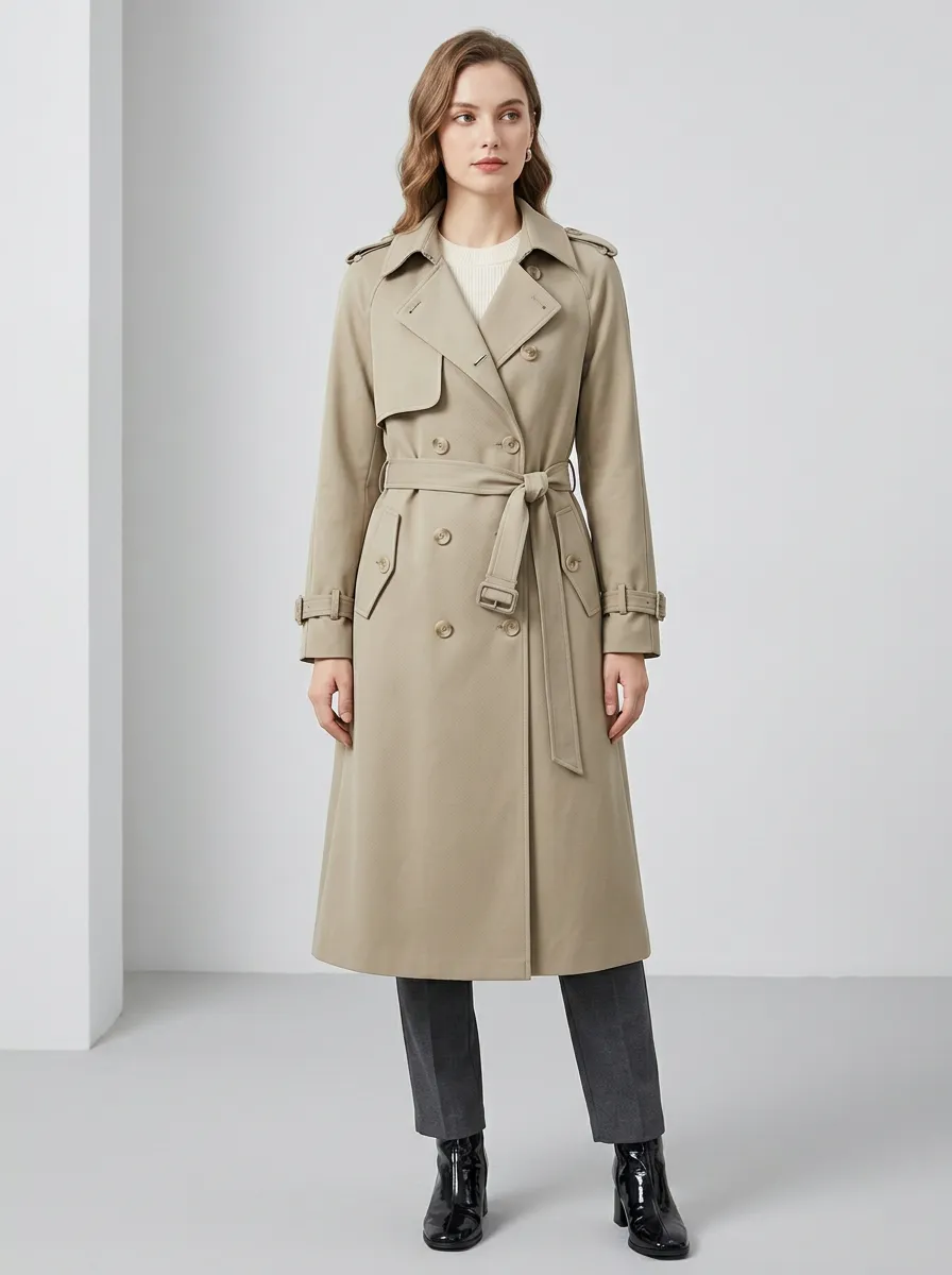 Women's Modern Double-Breasted Classic Long Trench Coat