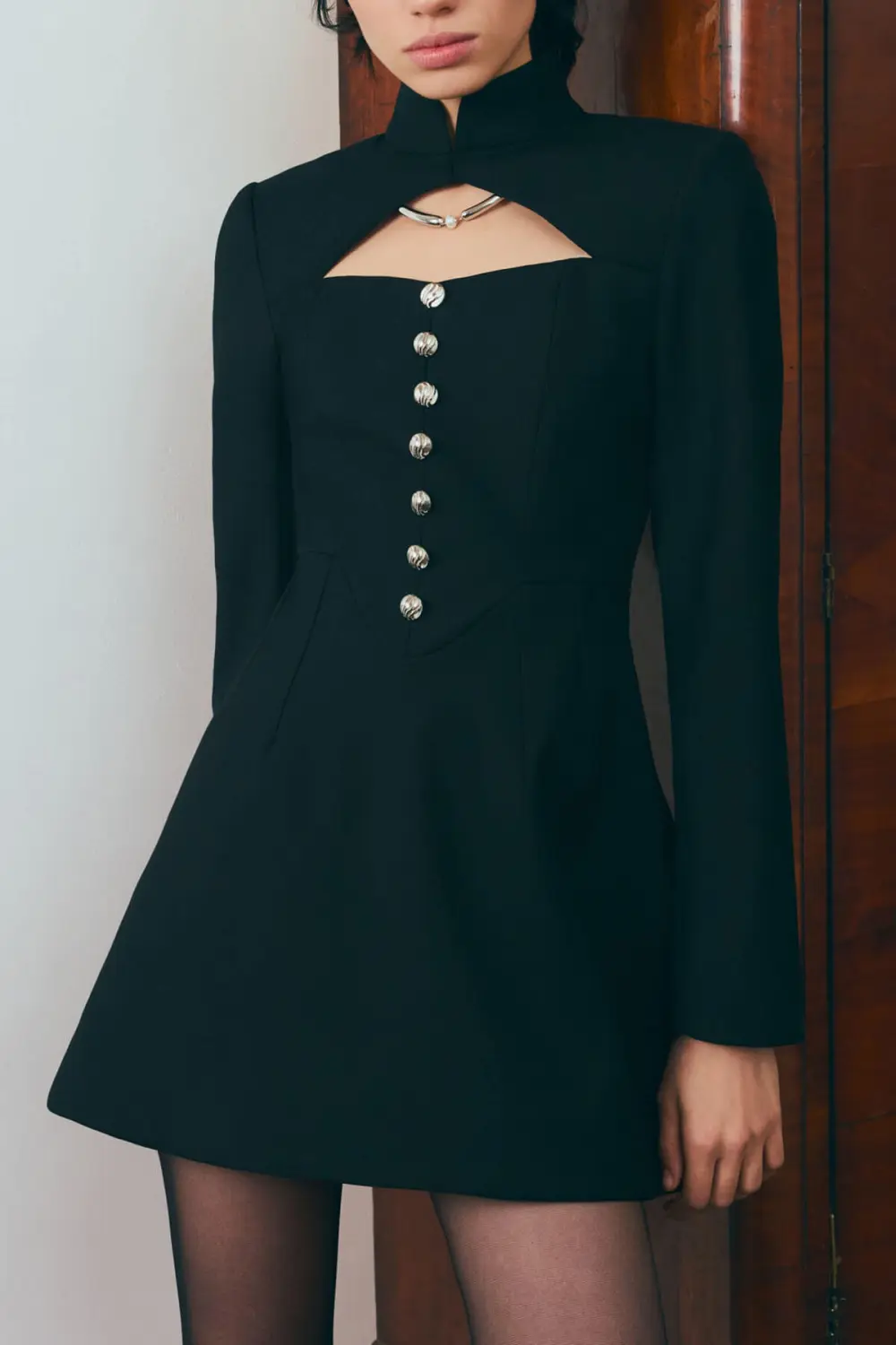 Hollowed Out Button Down Slim Mini Dress