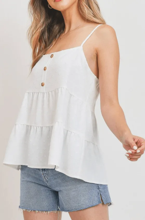White Three Button Tiered Peplum Tank