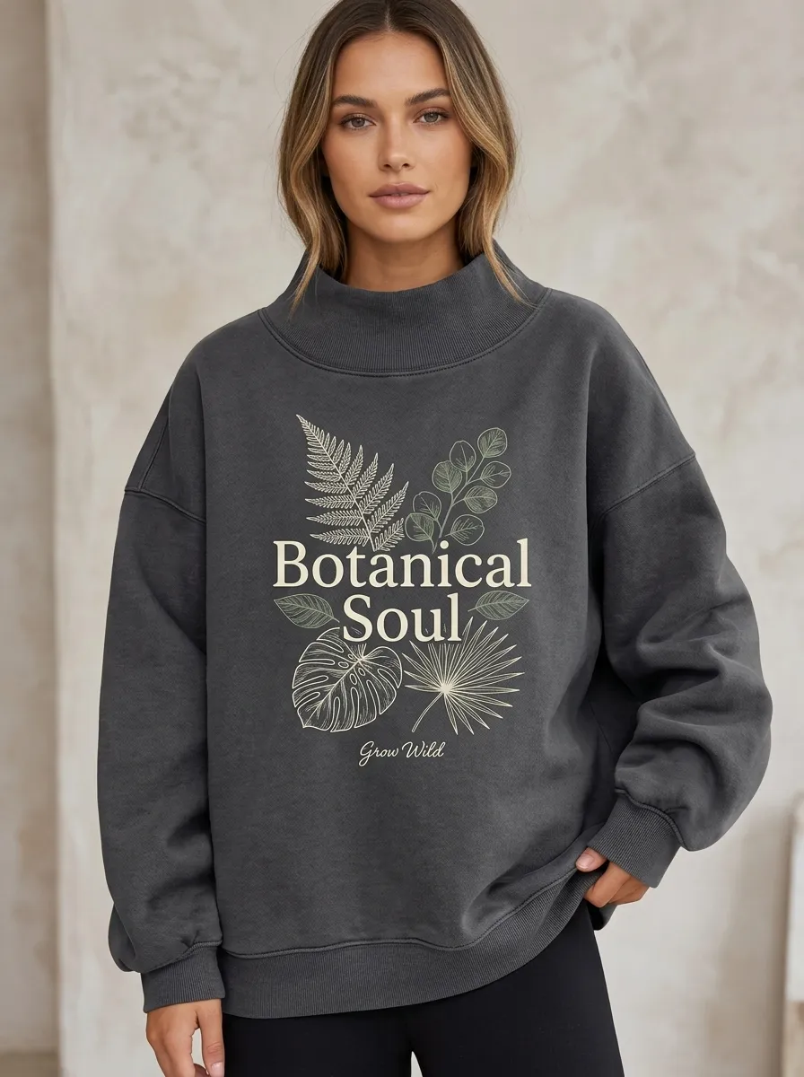 Women's Botanical Soul Nature Lover Fern Leaf Printed Sweatshirt