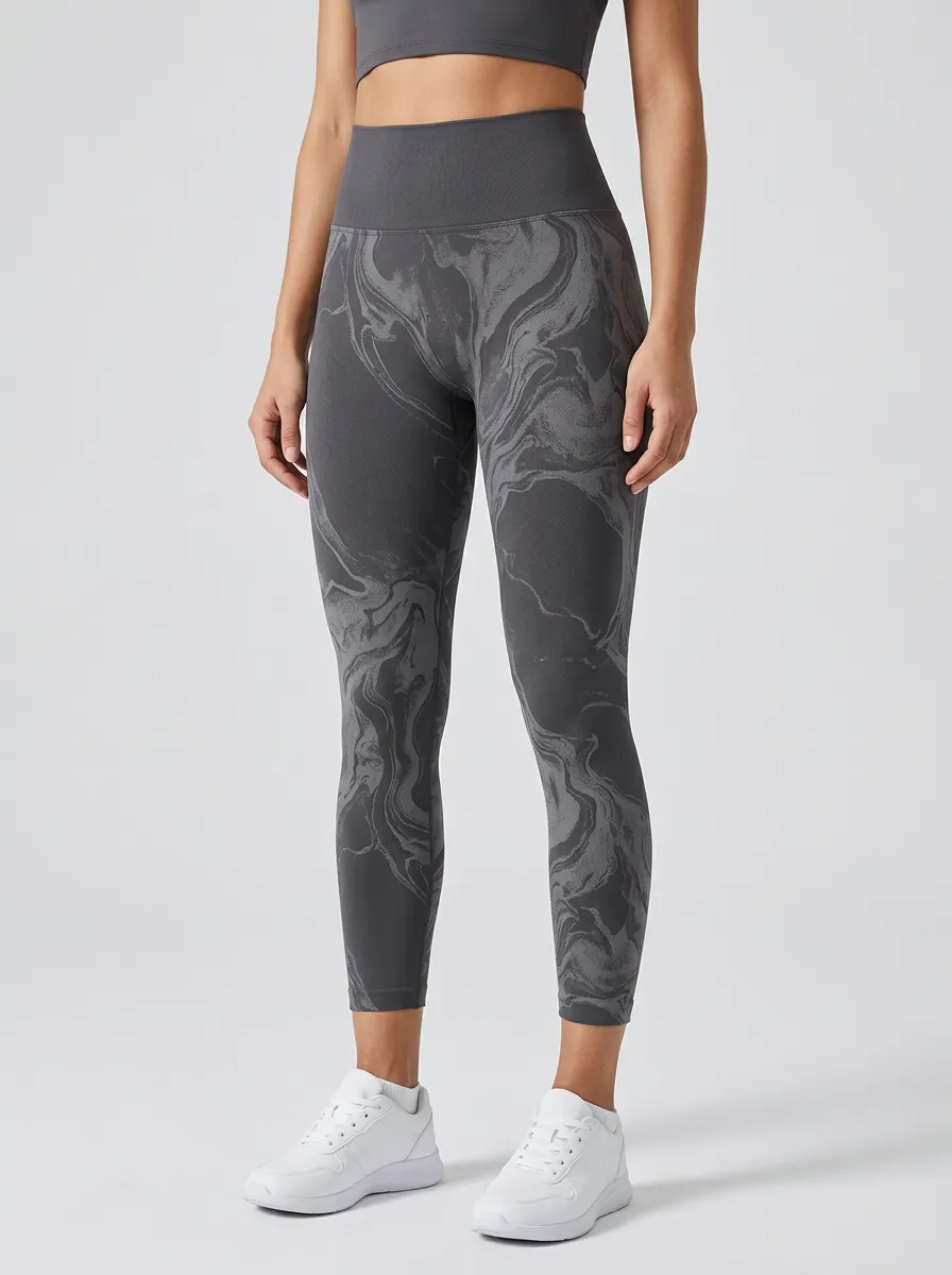 Women's Abstract-Marble Ankle-Length Seamless-Look Minimalist High-Rise Leggings