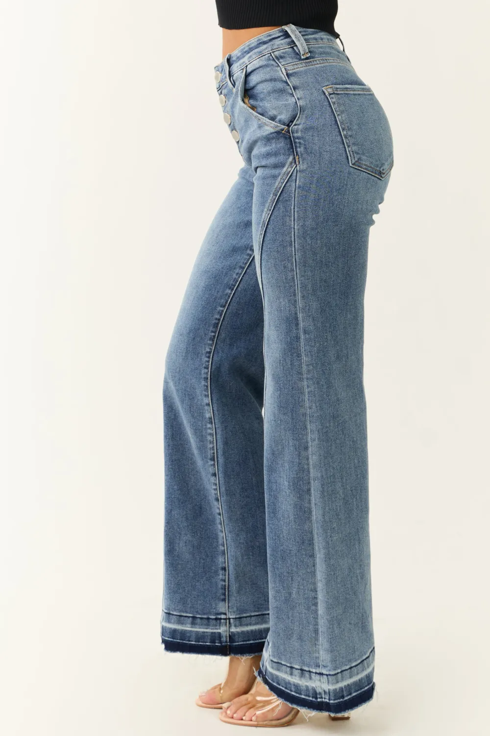 Medium Wash Flared Front Seam JEANS