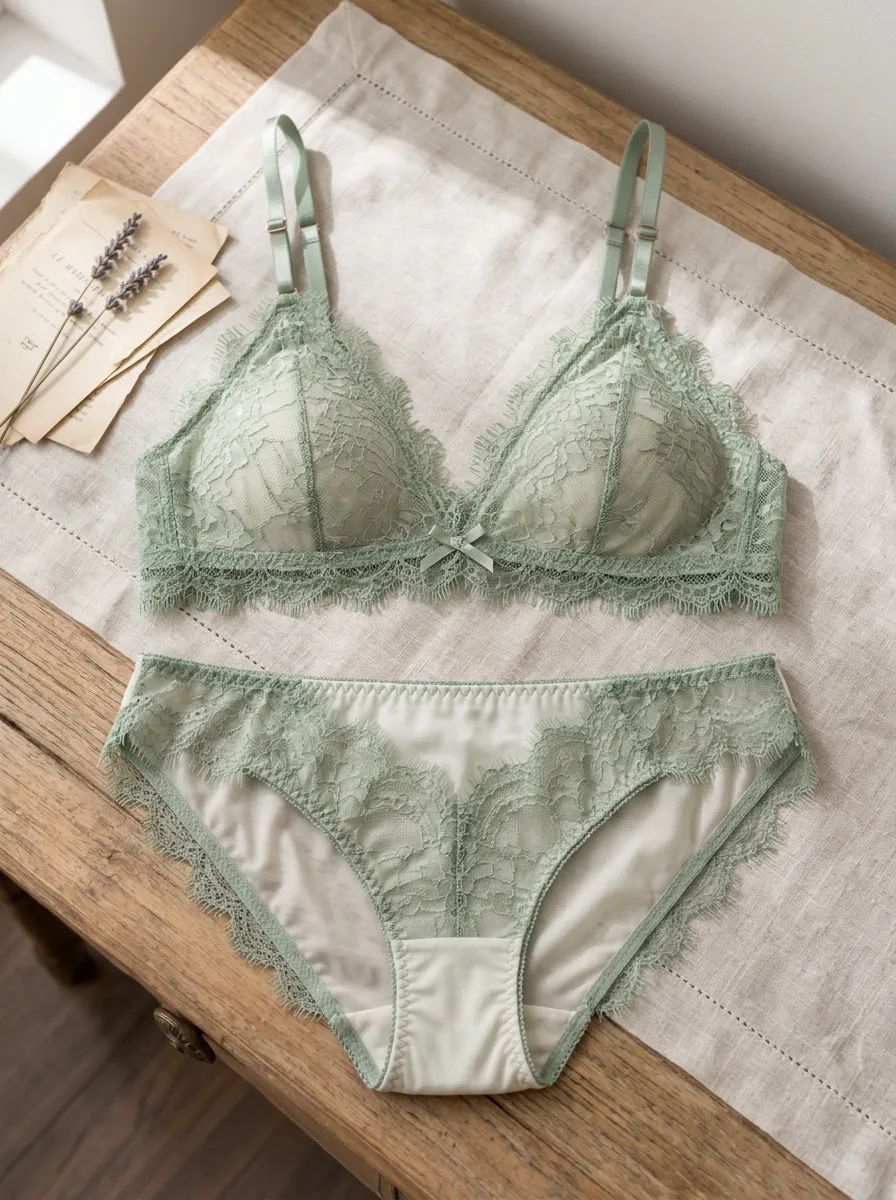 Women's Floral Lace Trimmed Lace Satin Look Lingerie Set