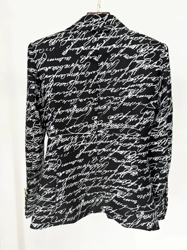 Letter Print Double Breasted Blazer