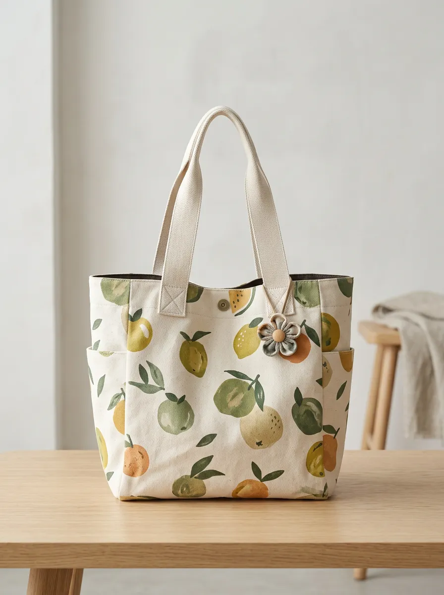 Women's Citrus Fruit Watercolor Printed Canvas Shoulder Tote Bag