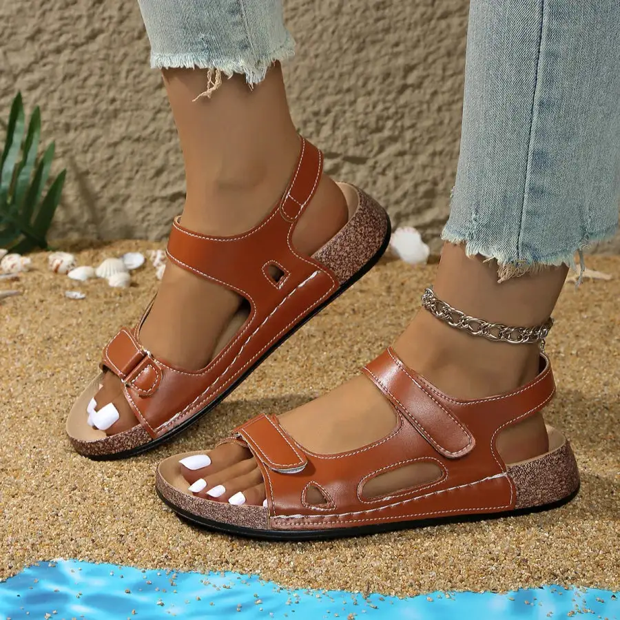 Buttoned Open Toe Wedge Sandals
