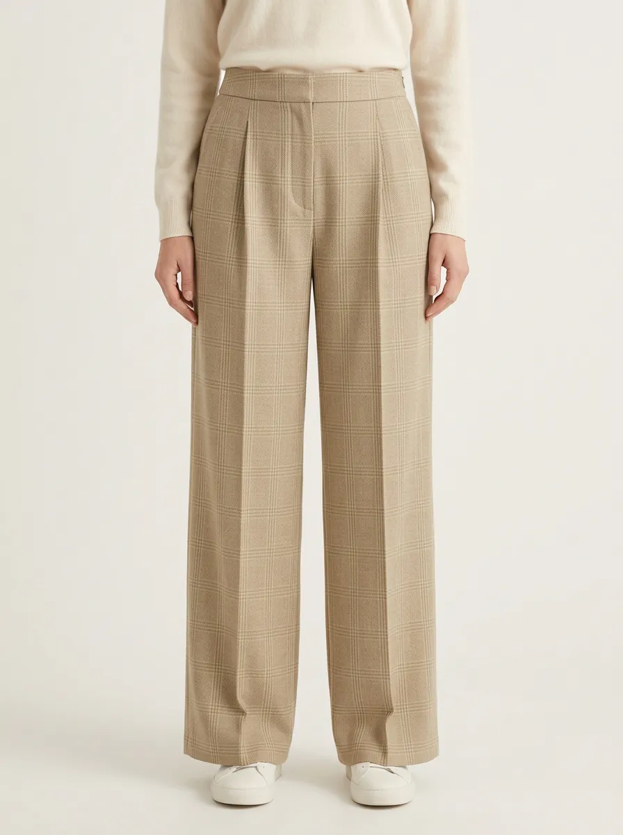 Refined Plaid Printed Wide-Leg Trousers